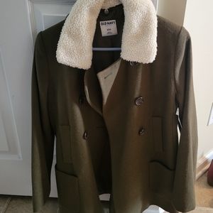 Old navy olive green peacoat w/sherpa collar
